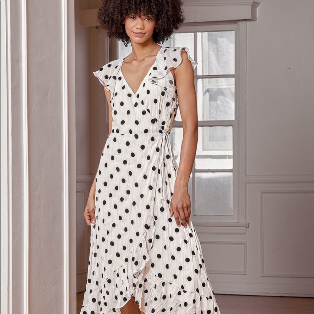 NTW | Lulus | Polka Dot Flutter Sleeve Maxi Wrap Dress